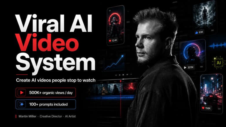 Viral AI Video System: Create viral AI videos with the system behind 500K+ organic views per day — then turn the skill into real views, clients, and income.